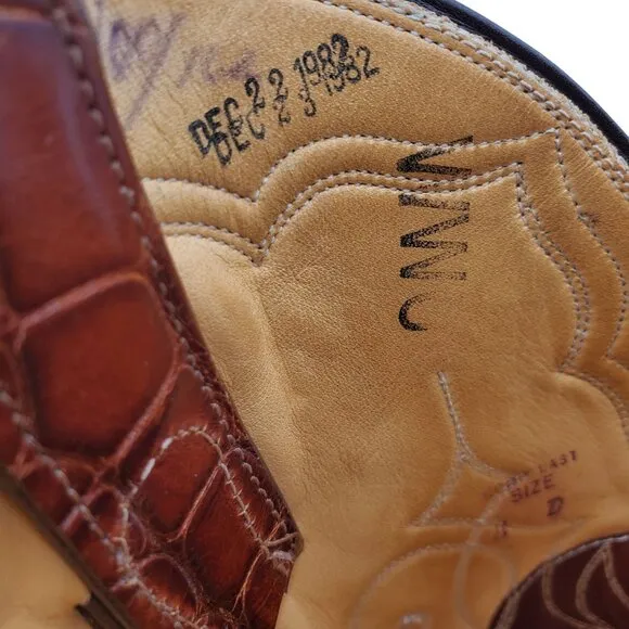 Vintage Justin Boots Mens 8 Exotic Brown Bias Cut Alligator Cowboy Western Boots