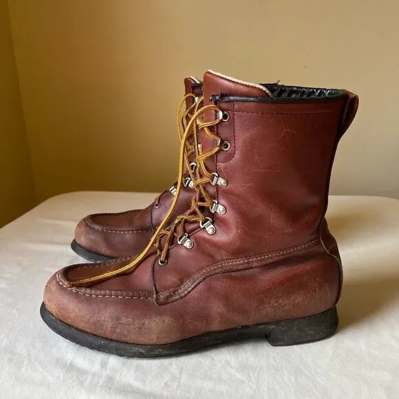Vintage Leather Hunting Boots Mid Calf Lace Up Brown Leather Men’s 10.5EE