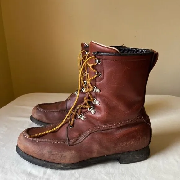 Vintage Leather Hunting Boots Mid Calf Lace Up Brown Leather Men’s 10.5EE