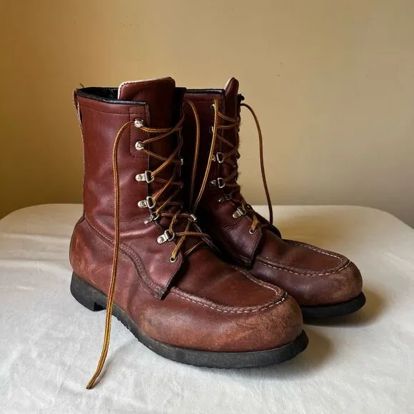 Vintage Leather Hunting Boots Mid Calf Lace Up Brown Leather Men’s 10.5EE