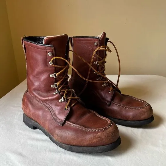 Vintage Leather Hunting Boots Mid Calf Lace Up Brown Leather Men’s 10.5EE