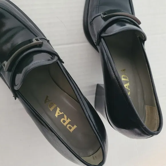 Vintage Leather Prada Loafers Heel