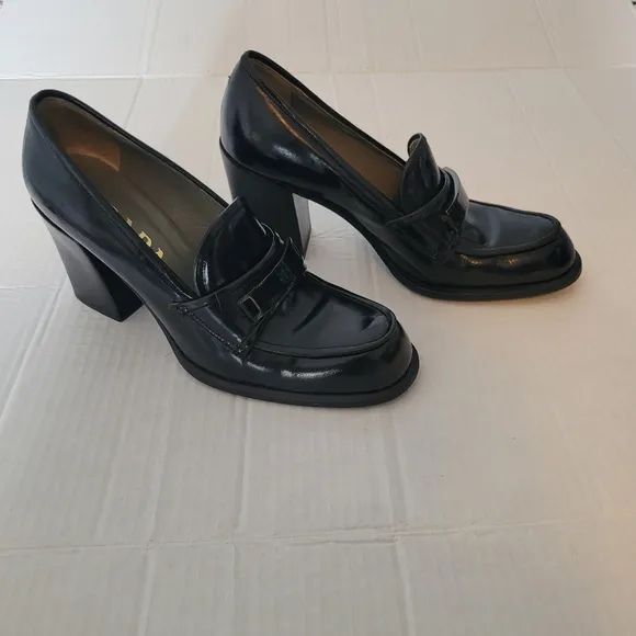 Vintage Leather Prada Loafers Heel