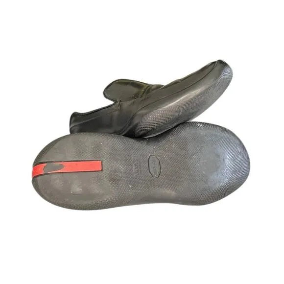 Vintage Mens Prada Leather Slip On Loafers Size 8 Black Rubber Soles