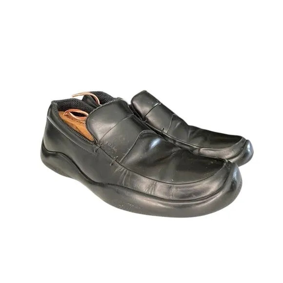 Vintage Mens Prada Leather Slip On Loafers Size 8 Black Rubber Soles