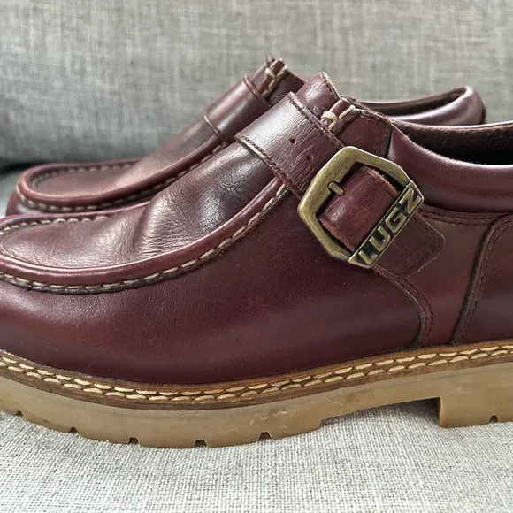 Vintage Men's Y2K NY Lugz Co. Burgandy Leather Monk Strap Loafers  Size 10