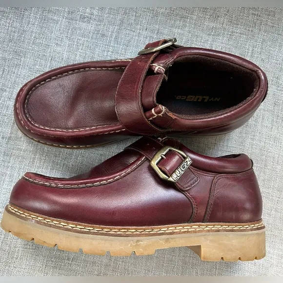 Vintage Men's Y2K NY Lugz Co. Burgandy Leather Monk Strap Loafers  Size 10