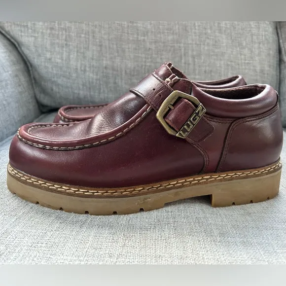 Vintage Men's Y2K NY Lugz Co. Burgandy Leather Monk Strap Loafers  Size 10