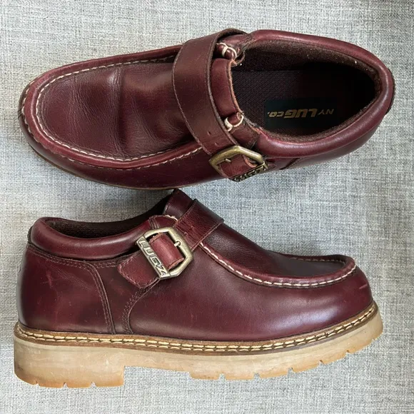 Vintage Men's Y2K NY Lugz Co. Burgandy Leather Monk Strap Loafers  Size 10