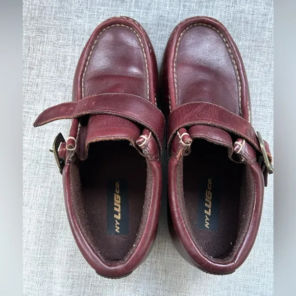 Vintage Men's Y2K NY Lugz Co. Burgandy Leather Monk Strap Loafers  Size 10