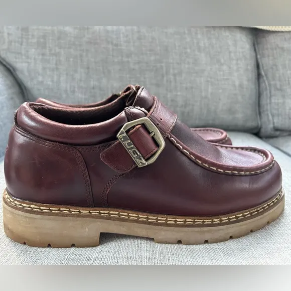 Vintage Men's Y2K NY Lugz Co. Burgandy Leather Monk Strap Loafers  Size 10