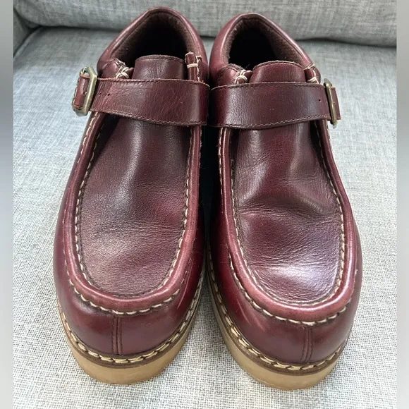 Vintage Men's Y2K NY Lugz Co. Burgandy Leather Monk Strap Loafers  Size 10