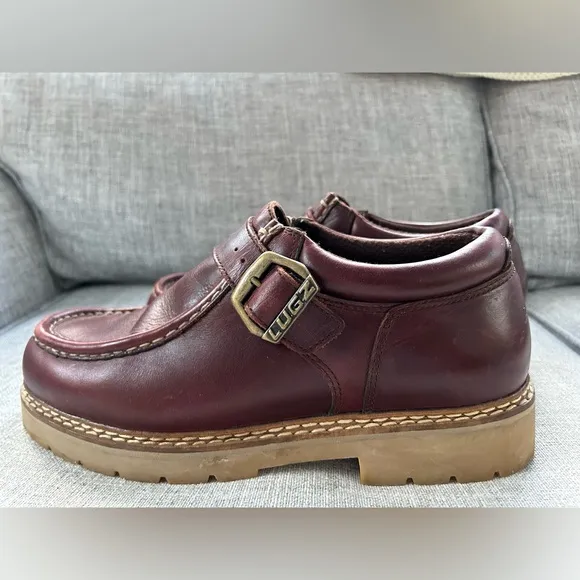 Vintage Men's Y2K NY Lugz Co. Burgandy Leather Monk Strap Loafers  Size 10