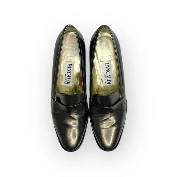 Vintage: Pancaldi ❁ Italian Leather Heeled Loafers ❁ Metallic Gunmetal ❁ 6M ❁