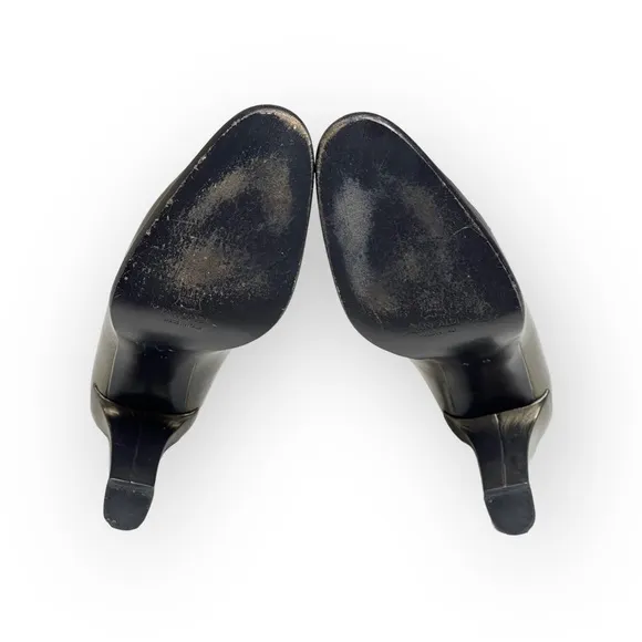 Vintage: Pancaldi ❁ Italian Leather Heeled Loafers ❁ Metallic Gunmetal ❁ 6M ❁