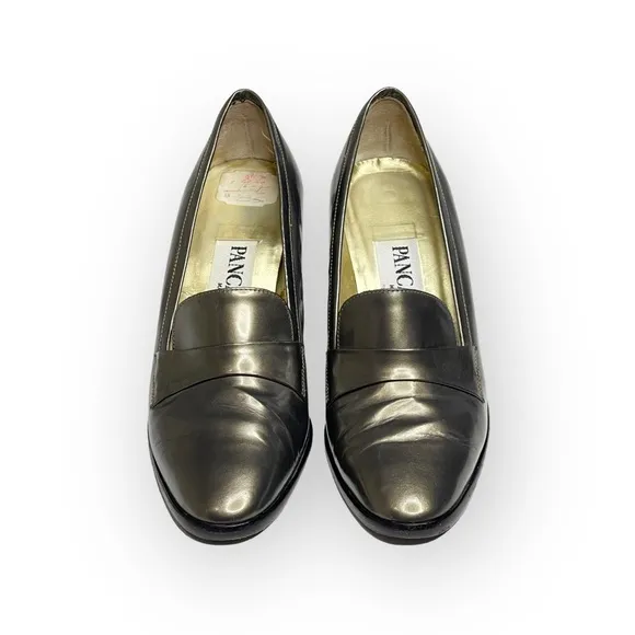 Vintage: Pancaldi ❁ Italian Leather Heeled Loafers ❁ Metallic Gunmetal ❁ 6M ❁