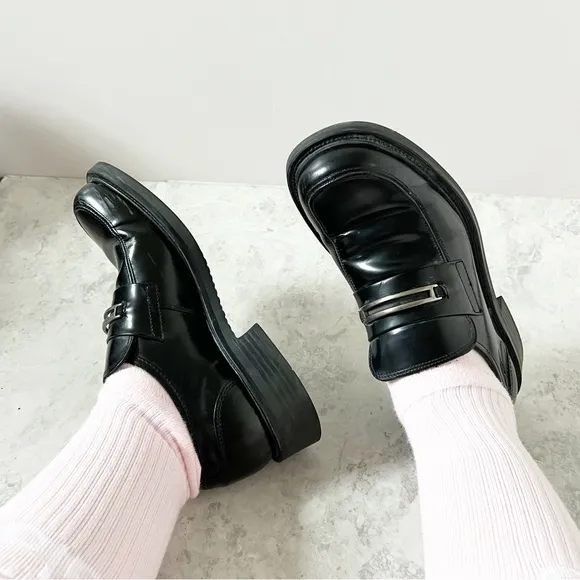 Vintage Y2K 90s Skechers Platform Loafer Black Leather 10 Chunky Menswear Grunge