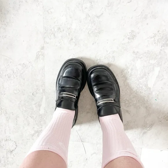 Vintage Y2K 90s Skechers Platform Loafer Black Leather 10 Chunky Menswear Grunge