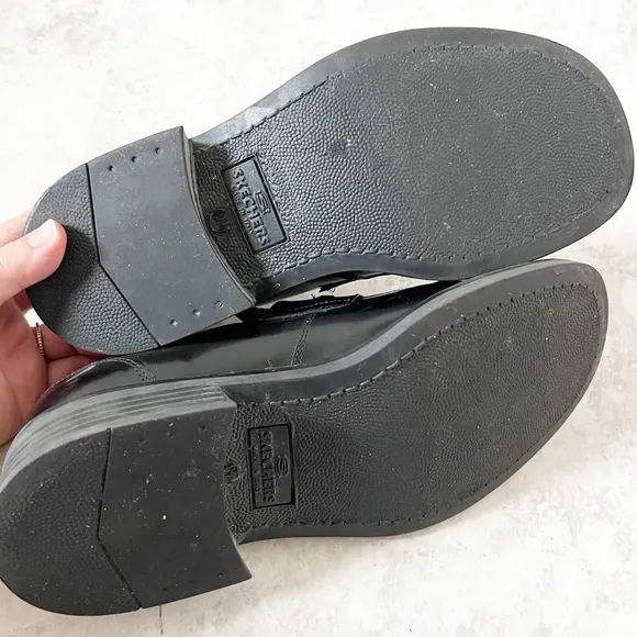 Vintage Y2K 90s Skechers Platform Loafer Black Leather 10 Chunky Menswear Grunge