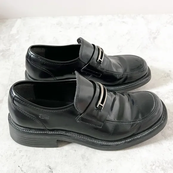 Vintage Y2K 90s Skechers Platform Loafer Black Leather 10 Chunky Menswear Grunge