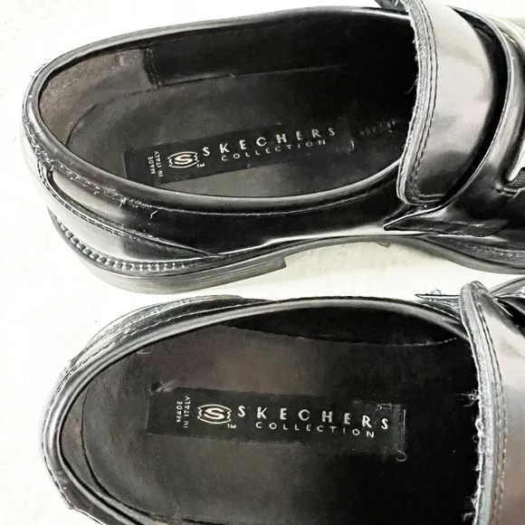Vintage Y2K 90s Skechers Platform Loafer Black Leather 10 Chunky Menswear Grunge