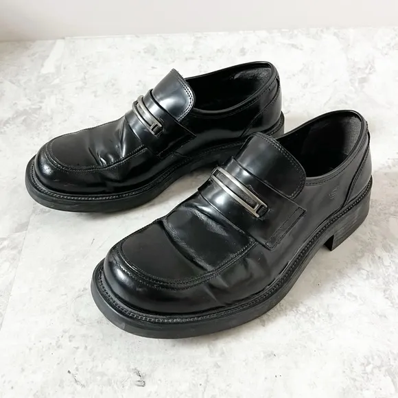 Vintage Y2K 90s Skechers Platform Loafer Black Leather 10 Chunky Menswear Grunge
