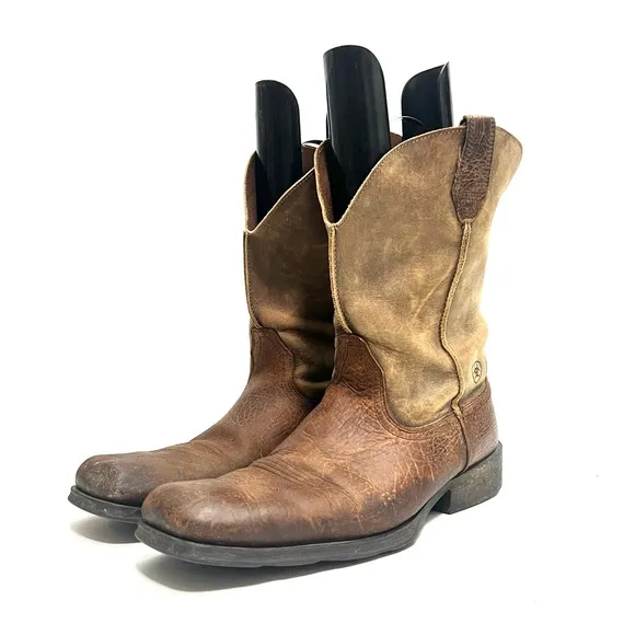 Vintage Y2K mens brown leather square toe western style pull on roper boots
