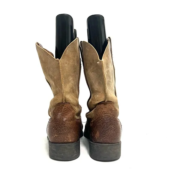 Vintage Y2K mens brown leather square toe western style pull on roper boots