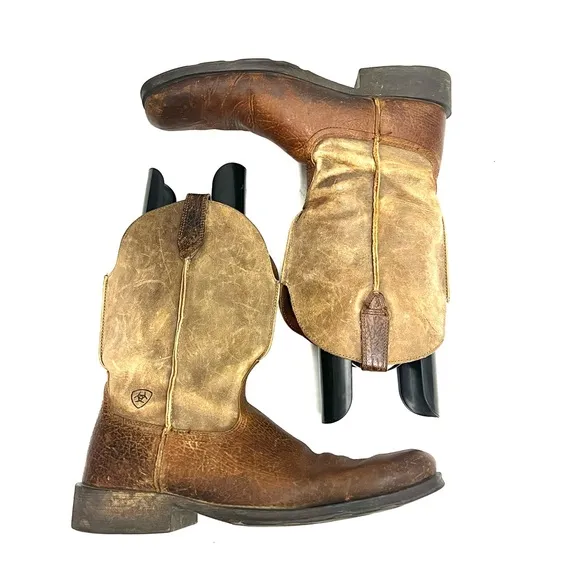 Vintage Y2K mens brown leather square toe western style pull on roper boots
