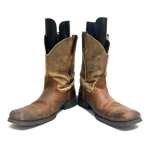 Vintage Y2K mens brown leather square toe western style pull on roper boots