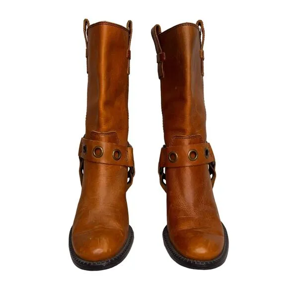 Vintage Y2K Tommy Hilfiger Size 7 Stack Heel Western Buckle Boots Mid Calf