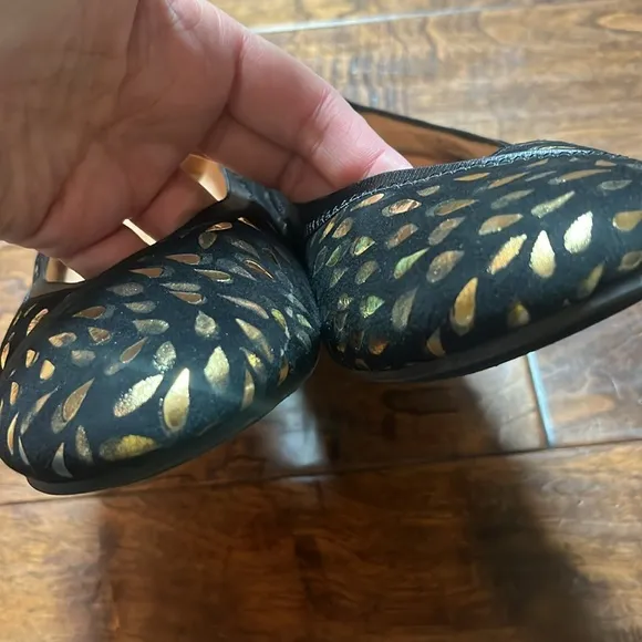 VIONIC Black Foil CAROLL BALLET FLAT, size 9