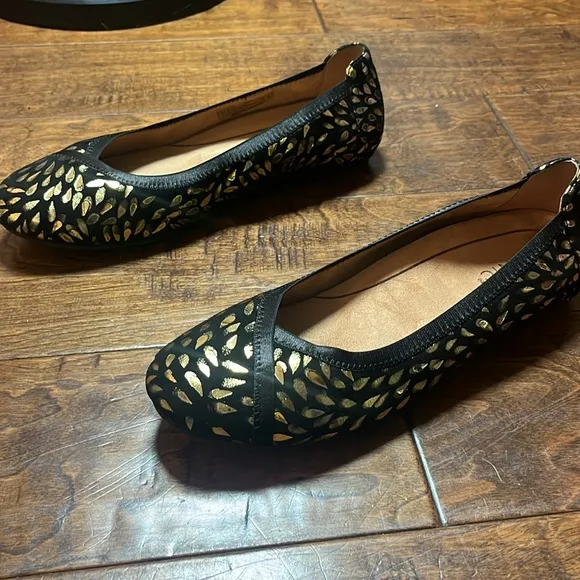 VIONIC Black Foil CAROLL BALLET FLAT, size 9