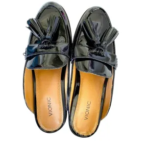 Vionic Black Patent Leather mule tassel Loafers good looking comfortable 8.5C