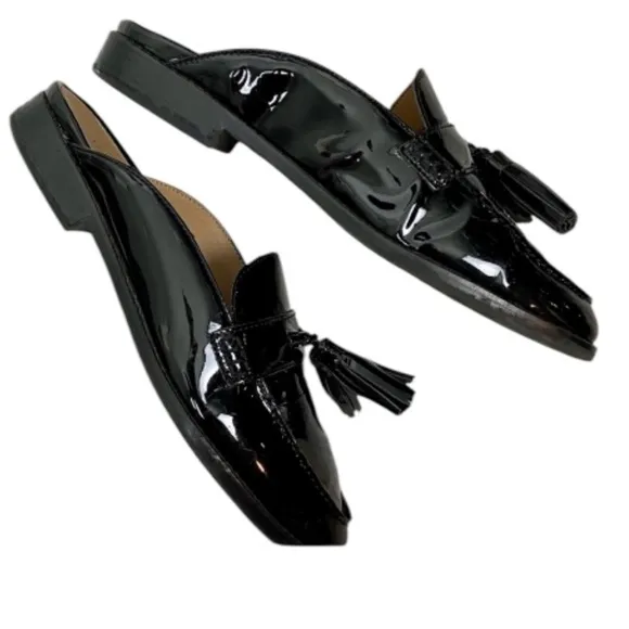 Vionic Black Patent Leather mule tassel Loafers good looking comfortable 8.5C