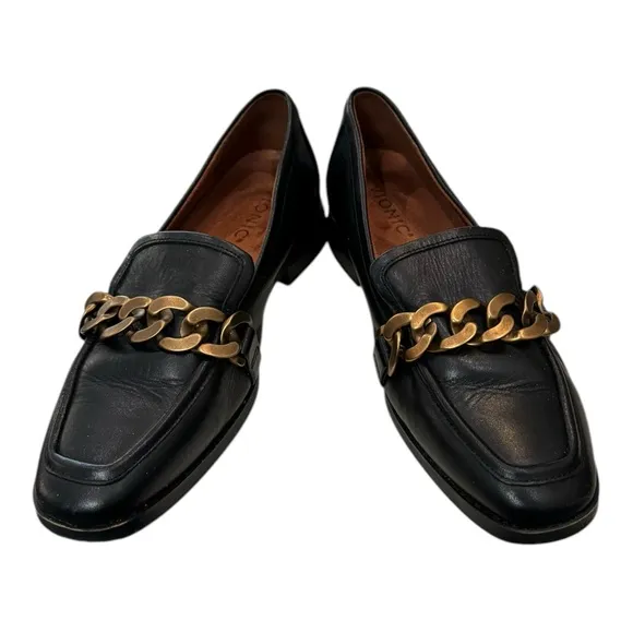 Vionic Mizelle Black Women's Leather Slip-on Chain Loafers Flats 6.5