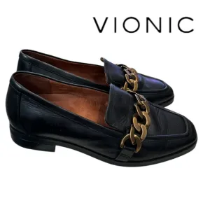 Vionic Mizelle Black Women's Leather Slip-on Chain Loafers Flats 6.5