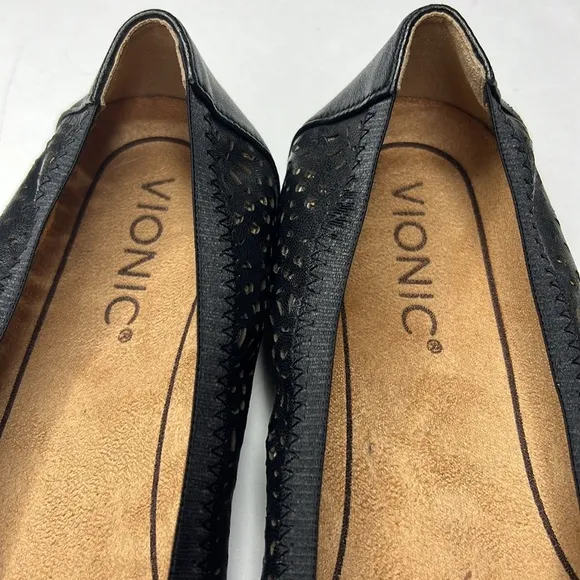 VIONIC Robyn‎ Perforated NPA Ballet Flats Black Leather Work Office Comfort 7.5