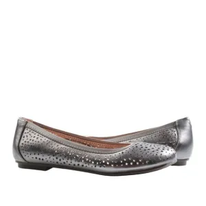 VIONIC Robyn Pewter Perforated Metallic Leather Ballet Flats Silver Shoes Sz 6.5