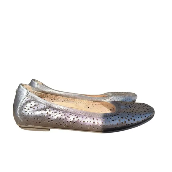VIONIC Robyn Pewter Perforated Metallic Leather Ballet Flats Silver Shoes Sz 6.5