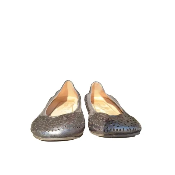 VIONIC Robyn Pewter Perforated Metallic Leather Ballet Flats Silver Shoes Sz 6.5