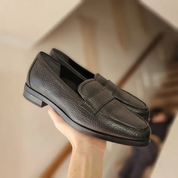 Vionic Sellah Black Pebble Leather Loafers Women's 7