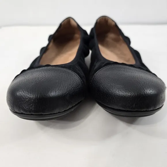 Vionic Tina Ballet Flat Slip On Leather Stretch Shoes Orthotic Arch 7.5 Black