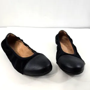 Vionic Tina Ballet Flat Slip On Leather Stretch Shoes Orthotic Arch 7.5 Black