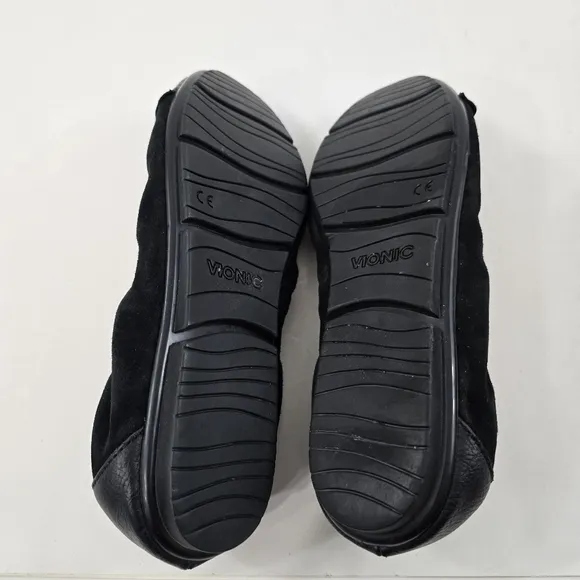 Vionic Tina Ballet Flat Slip On Leather Stretch Shoes Orthotic Arch 7.5 Black