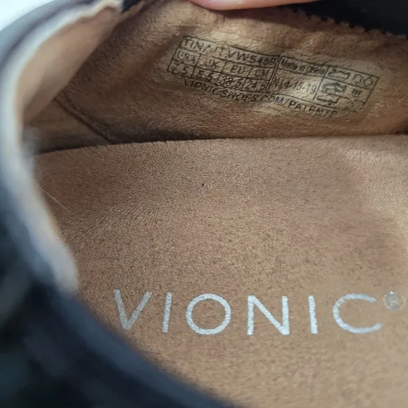 Vionic Tina Ballet Flat Slip On Leather Stretch Shoes Orthotic Arch 7.5 Black