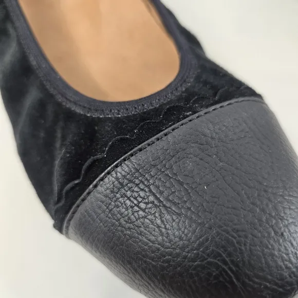 Vionic Tina Ballet Flat Slip On Leather Stretch Shoes Orthotic Arch 7.5 Black