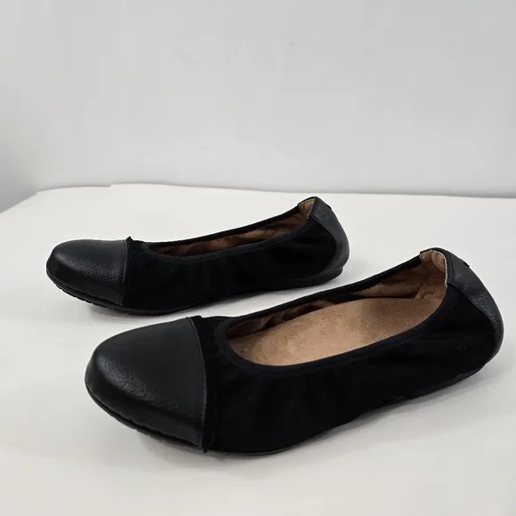 Vionic Tina Ballet Flat Slip On Leather Stretch Shoes Orthotic Arch 7.5 Black