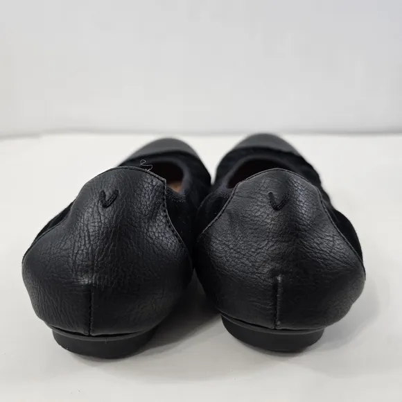 Vionic Tina Ballet Flat Slip On Leather Stretch Shoes Orthotic Arch 7.5 Black