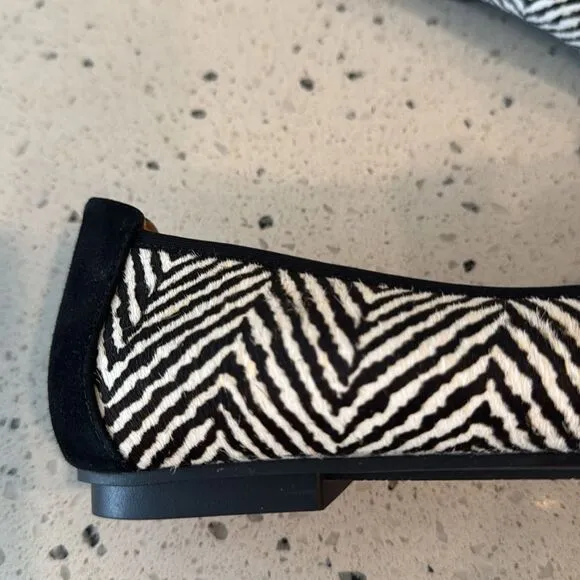 Vionic Minna Flats Size 8M Real Fur Leather Black/White Herringbone Shoes NWOB